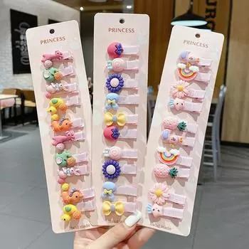 Детская заколка для волос, заколки для волос с фруктами, детская заколка для боковой челки, головной убор Kawaii для девочек, аксессуары для волос, детские бантики, 10 шт., новинка 2021 года зелёный