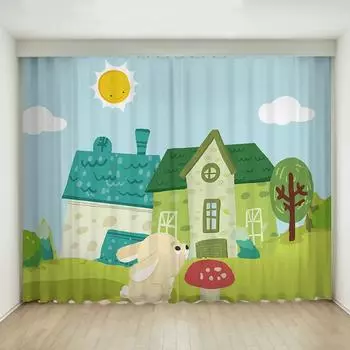 Детская занавеска с высоким затемнением, мультяшный лесной зверь, для спальни мальчика, эркера, детского сада, школы, вечеринки, затемняющая штора, 2 шт. W55 X H120cm X 2&HOOK