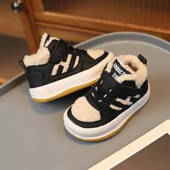 Детская зимняя хлопковая обувь, теплые зимние сапоги для девочек с густым мехом, зимняя спортивная обувь для мальчиков, мягкая зимняя обувь для малышей 22 чёрный