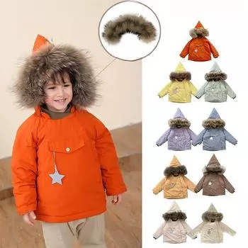 Детская зимняя куртка из бархата и хлопка для мальчиков и девочек, симпатичная шапка-эльф, хлопковое пальто 130 синий
