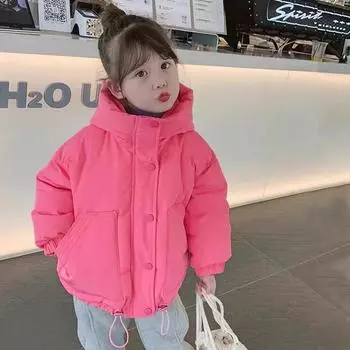 Детская зимняя куртка из хлопка для девочек, утепленная ветрозащитная детская парка, пальто для малышей, детская одежда 160cm розовый
