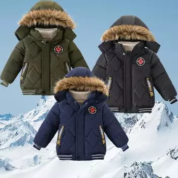 Детская зимняя куртка, пальто с капюшоном, модная детская теплая одежда для мальчиков, плюшевая куртка, пальто для мальчиков, куртка, пальто, флисовые куртки с капюшоном 90 зелёный