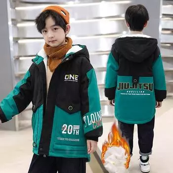 Детская зимняя куртка Plus Velvet Thick Parker, теплая куртка для улицы, куртка с монограммой 170 красный