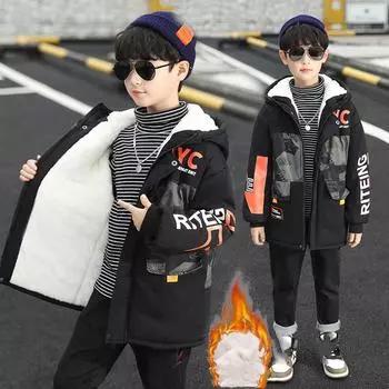 Детская зимняя куртка Plus Velvet Thick Parker, теплая куртка для улицы, утепленная внутренняя подкладка 140