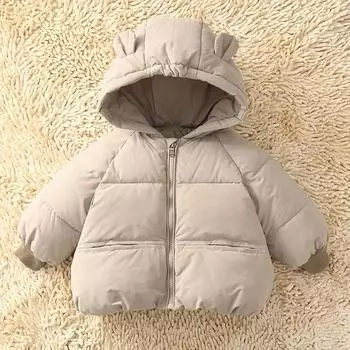 Детская зимняя куртка-пуховик 2024 года с милым медведем, зимняя одежда, пальто, утепленная хлопковая одежда для девочек и мальчиков, детские парки с капюшоном от 1 до 6 лет 80 коричневый