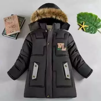 Детская зимняя куртка-пуховик для мальчиков и девочек, одежда из толстого теплого искусственного меха с капюшоном, детская парка, весенняя одежда для подростков, верхняя одежда 150 темно-зеленого