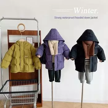 Детская зимняя куртка-пуховик Nausicaa 2023 в корейском стиле с капюшоном, водонепроницаемая, однотонная, для мальчиков и девочек 90cm fill 98g фиолетовый
