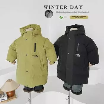 Детская зимняя куртка-пуховик Nausicaa 2024 года из Кореи с капюшоном - 90% утиного пуха, средняя и длинная, для мальчиков и девочек 130; White Duck Down 150g