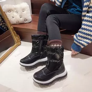 Детская зимняя мода Детские плюшевые теплые детские однотонные полусапоги Школьники Новая толстая подошва Круглый носок Удобные 28Insole18.5cm чёрный