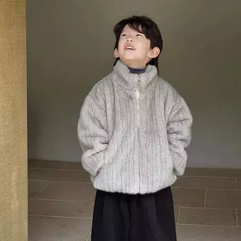 Детская зимняя мода новое толстое теплое пальто из искусственного меха 90cm серый