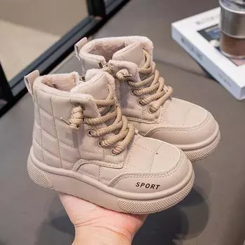 Детская зимняя обувь, ботильоны, теплые меховые детские туфли для малышей, для мальчиков, маленькие размеры, для студентов и девочек, черные ботинки для улицы EU:33 чёрный