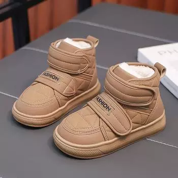 Детская зимняя обувь для мальчиков, черные ботильоны, теплые меховые зимние ботинки для девочек, детские сапоги для малышей, для школьников, маленькие размеры EU:33 чёрный