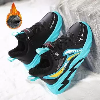 Детская зимняя обувь Plus Plus Velcro, теплая и модная, для спорта и отдыха, из хлопка, зимние ботинки, обувь для спорта на открытом воздухе из хлопка 29 озеро синий/чёрный