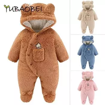 Детская зимняя одежда с капюшоном, костюм для мальчиков и девочек, комбинезоны для прогулок для новорожденных, бархатные утепленные флисовые комбинезоны для младенцев 3-6m синий