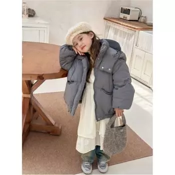 Детская зимняя однотонная утепленная пуховая куртка с капюшоном для детей среднего и большого размера, свободная куртка для отдыха с длинными рукавами 160