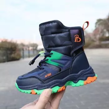Детская зимняя противоскользящая износостойкая и мягкая теплая спортивная обувь с высоким берцем из хлопка для отдыха на природе 32 темно-синий