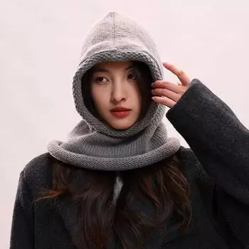 Детская зимняя шапка-балаклава, однотонная теплая шапка, защита шеи и ушей, мужская вязаная шапка для пары ONE SIZE бежевый