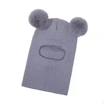 Детская зимняя шапка Милая снежная с двойным помпоном Детская модная унисекс-балаклава темно-серого