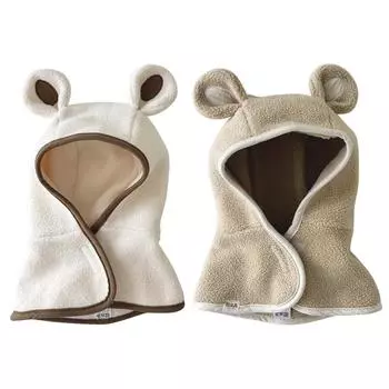 Детская зимняя шапка, милая теплая ветрозащитная интегрированная шаль, зимняя детская защитная шапка для ушей с капюшоном для младенцев, цельный шарф бежевый