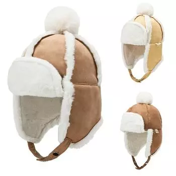 Детская зимняя шапка с меховыми ушками, теплая, с плюшевой детской шапкой, летающая шапка 2 хаки