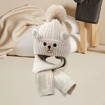 Детская зимняя шапка шарф комплект шапочка детская шапка для мальчиков девочек кемпинг путешествия бежевый