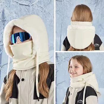 Детская зимняя шапка-шарф, маска, цельная флисовая подкладка, детская лыжная шапка, теплые уши, с капюшоном, детские шапки для улицы для девочек и мальчиков 4-10 лет чёрный