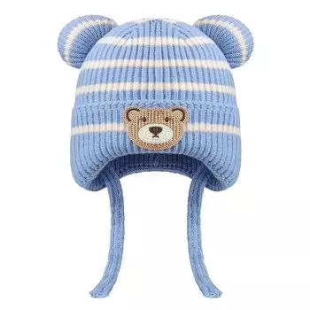 Детская зимняя шапка-ушанка - Полосатая шерстяная шапка с дизайном медведя для мальчиков и девочек One Size