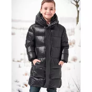 Детская зимняя утепленная однотонная куртка из хлопка с капюшоном для мальчиков 120 чёрный
