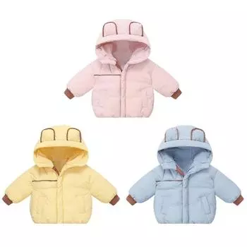Детская зимняя верхняя одежда от 1 до 6 лет, куртка с медвежьими ушками, пальто на молнии с капюшоном 120