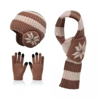 Детская зимняя вязаная теплая шапка шарф перчатки комплект из 3 шт.