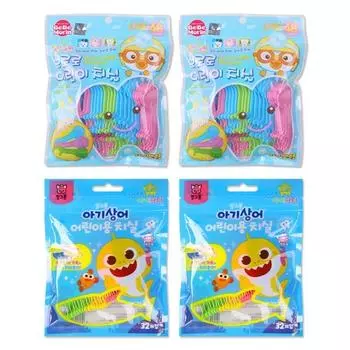 Детская зубная нить Haeho Pororo, 48 шт. + Детская зубная нить Pinkfong Baby Shark, 32 шт., 1 комплект