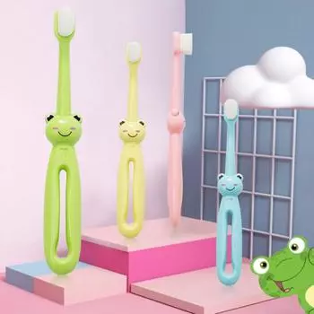 Детская зубная щетка, безвредная для десен, удаляет пятна с зубов, надежная ручная тренировка, детская зубная щетка в виде лягушки для малышей зелёный