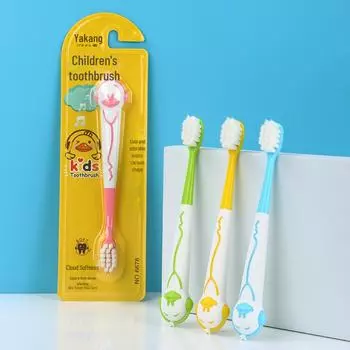 Детская зубная щетка с мягкой щетиной - дизайн с изображением мультяшного льва, индивидуальная упаковка для детей от 3 до 12 лет розовый