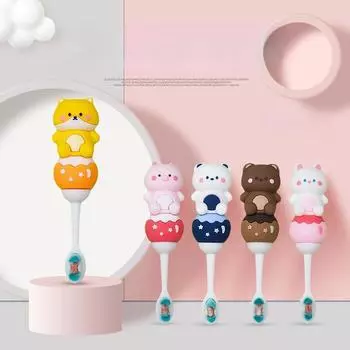 Детская зубная щетка Ten Thousand Hair Manual с изображением животных из мультфильмов. Малыши чистят зубы мягкой щетиной. Детская зубная щетка. жёлтый