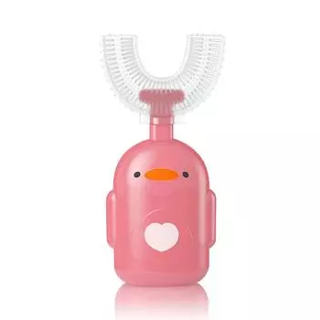 Детская зубная щетка U-образной формы, отбеливающая массажная зубная щетка для детей 6-12 лет с мультяшной ручкой, портативная домашняя чистка для прорезывания зубов малышей green