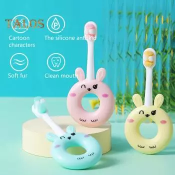 Детская зубная щетка, устойчивая к укусам, удобная, очаровательная, с мягкой щетиной, эргономичная для ухода за зубами, PBT, зубная щетка для младенцев с мультяшным кроликом, инструмент для ухода за здоровьем жёлтый