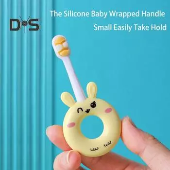 Детская зубная щетка, устойчивая к укусам, удобная, очаровательная, с мягкой щетиной, эргономичная для ухода за зубами, PBT, зубная щетка для младенцев с мультяшным кроликом, инструмент для ухода за здоровьем жёлтый