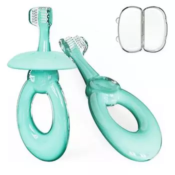 Детская зубная щетка Зубная щетка для малышей в возрасте от 0 до 5 лет, силиконовая детская зубная щетка без BPA для ухода за деснами ребенка с перегородкой для предотвращения глотания 10.7*4.2cm,2 Pack небесно-голубой