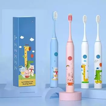 Детская звуковая электрическая зубная щетка с мультяшным рисунком для детей с заменой головки зубной щетки, ультразвуковая зубная щетка, мягкие насадки