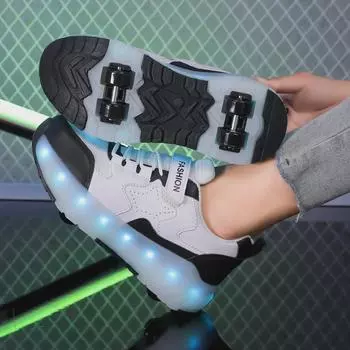 Детские 4-колесные роликовые коньки двойного назначения для мальчиков и девочек - двухрядные коньки Size 36