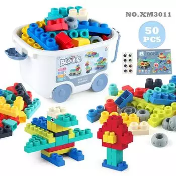 Детские 50 шт. Крупные детали Мягкая резина Конструктор Сборка Сделай сам Игрушка Обучающий Наука и образование Конструктор Набор с коробкой для хранения 930.8g