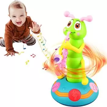 Детские электрические игрушки-саксофоны Caterpillar, Танцующий саксофон Caterpillar, Детские сенсорные музыкальные игрушки на батарейках с музыкой и светодиодной подсветкой зелёный