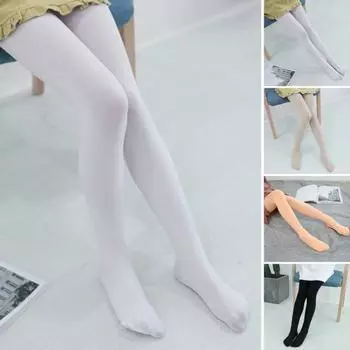 Детские балетные танцевальные колготки с высокой талией, однотонные, высокоэластичные, обтягивающие, тонкие M телесный