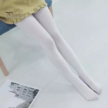 Детские балетные танцевальные колготки с высокой талией, однотонные, высокоэластичные, обтягивающие, тонкие, однотонные, нескользящие, для косплея, для выступлений, для работы, на каждый день M белый