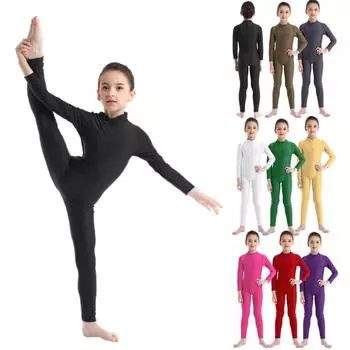 Детские балетные трико для девочек, гимнастические комбинезоны, детская танцевальная одежда, комбинезон на молнии с длинными рукавами для танцев, комбинезон для упражнений 3-4 Years чёрный
