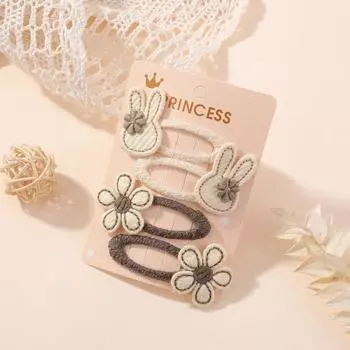 ДЕТСКИЕ БАНТЫ 4 шт. Заколки для волос с кроликом и цветком, милые тканевые заколки-кролики, бант-бабочка, заколки для волос на бок, для челки, аксессуары для волос