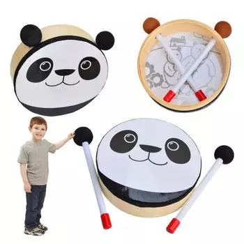 Детские барабаны, деревянные барабаны с изображением медведя из мультфильма, сенсорная игрушка, ударный музыкальный инструмент для малышей, учебное пособие для детей в детском саду чёрный