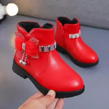 Детские бархатные ботинки Zapatos Nia, зимние новые теплые ботинки для девочек, модные кожаные ботинки, ботиночки принцессы с бантом, детская обувь, симпатичные ботильоны 21-insole 13.5cm