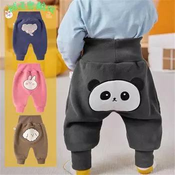 Детские бархатные штаны унисекс: Уютные утепленные брюки на осень/зиму с защитой живота и симпатичным крупным полипропиленовым дизайном 66 cm