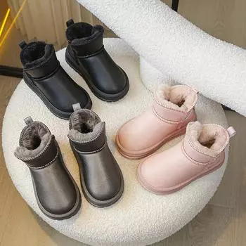 Детские бархатные теплые ботинки зимние сапоги для снега 26 чёрный